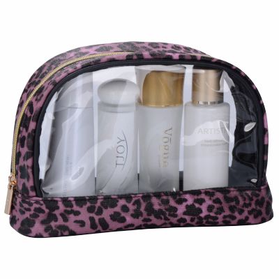 Leopard Skin Print Vanity Bag W/Clear Window